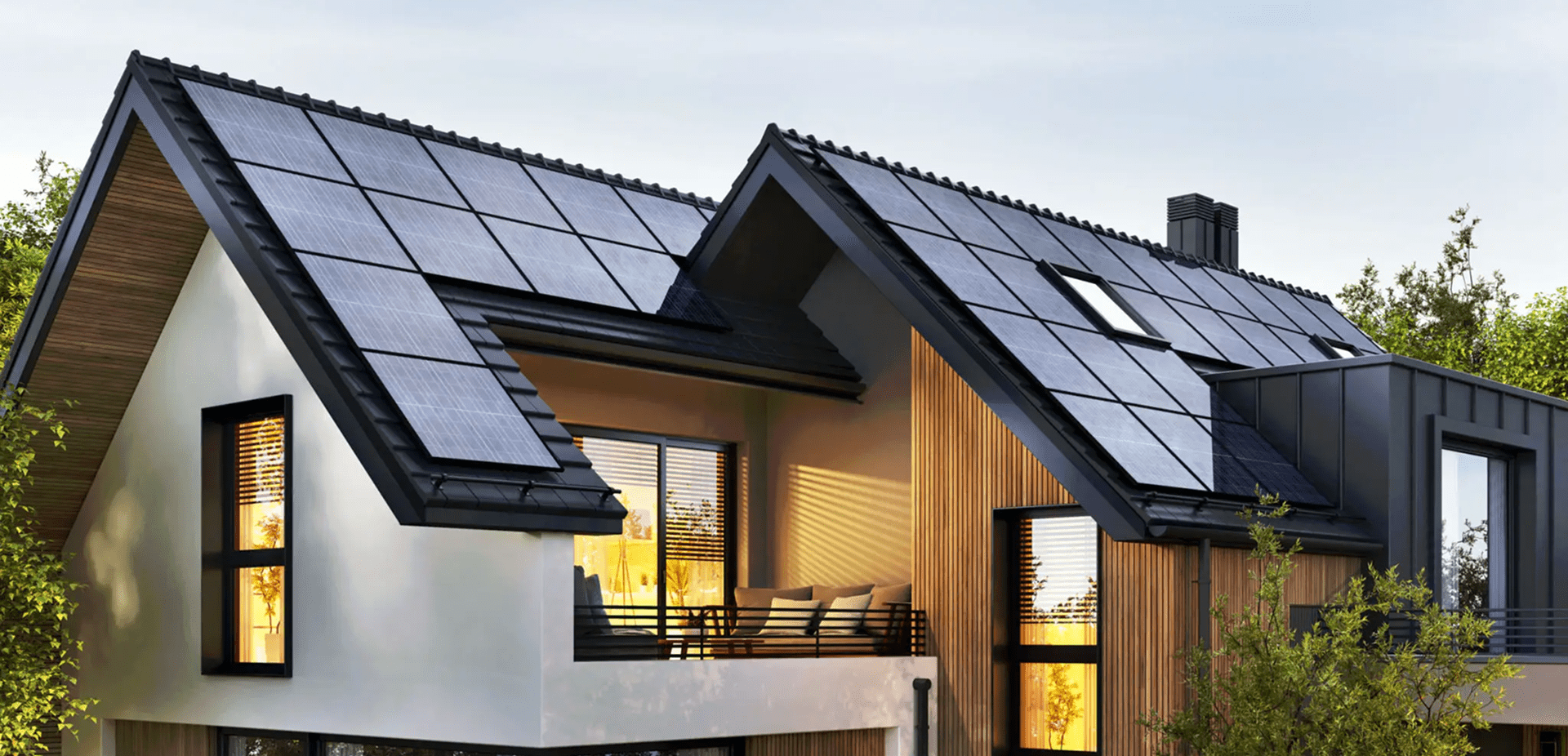 Modern house with solar panels